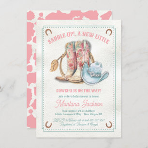 Invitation Saddup Floral Boots baby shower cowgirl