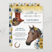Invitation Saddup Horse Lover Sunflower Anniversaire (Devant / Derrière)