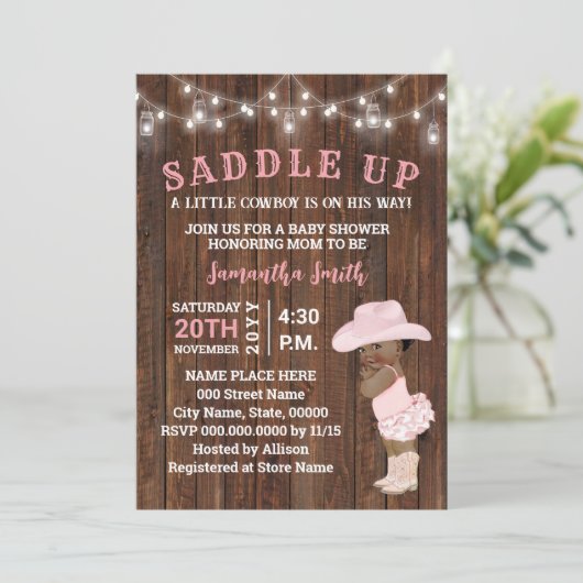 Invitation Saddup Little AA Cowgirl sur son Baby shower Way (Debout devant)
