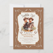 Invitation Saddup petit jumeau Cowboy cheval fête d'anniversa (Devant)