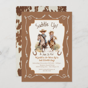 Invitation Saddup petit jumeau Cowboy Cowgirl anniversaire