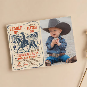 Invitation Saddup Rodeo Western Cowboy Photo Anniversaire