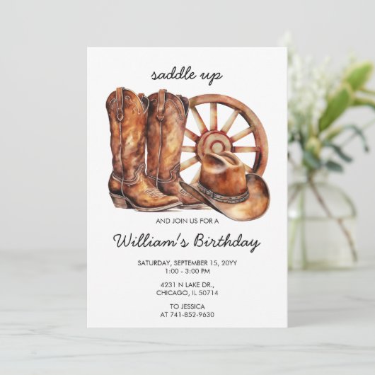 Invitation Saddup Rustic Western Anniversaire Party (Debout devant)