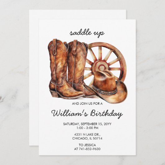 Invitation Saddup Rustic Western Anniversaire Party (Devant / Derrière)