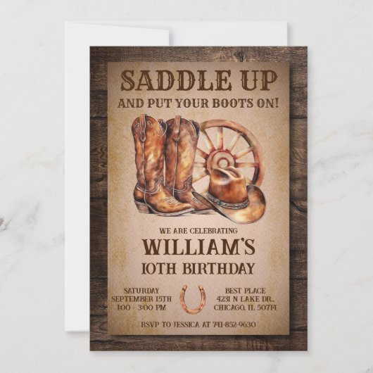 Invitation Saddup Rustic Western Anniversaire Party (Devant)