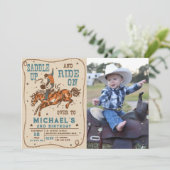 Invitation Saddup Western Rodeo Cowboy Photo Anniversaire (Debout devant)