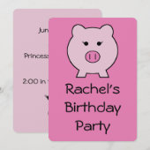 Invitation Sadie le cochon rose ~ Cute Girly Kawaii (Devant / Derrière)