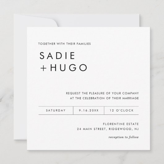 Invitation SADIE Minimal Carré Wedding Inviter Photo, QR Code (Devant)