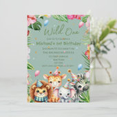 Invitation Safari 1er anniversaire Wild One Floral Anniversai (Debout devant)