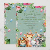 Invitation Safari 1er anniversaire Wild One Floral Anniversai (Devant / Derrière)