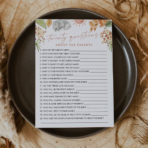 Invitation SAFARI 20 Questions sur le jeu de bébé des parents