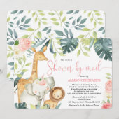 Invitation Safari à fleurs roses Douche par courrier baby sho (Devant / Derrière)