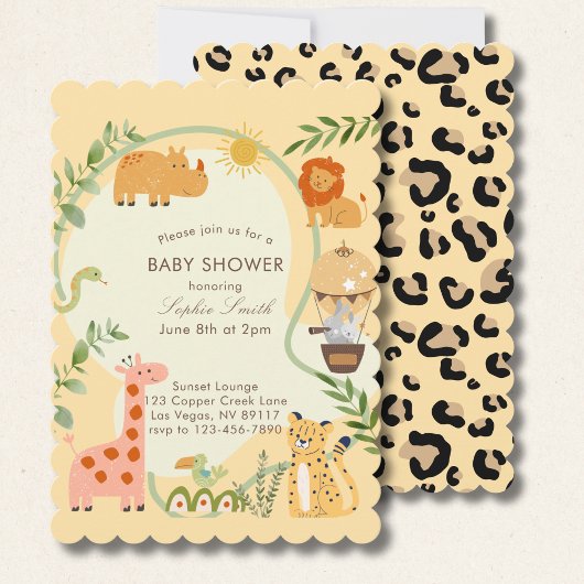 Invitation Safari Adventure Awaits Baby Shower scalloped