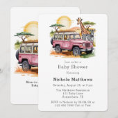 Invitation Safari Adventure Girl Baby shower (Devant / Derrière)