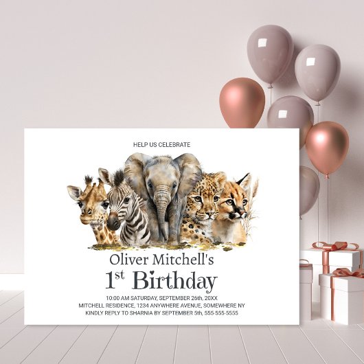 Invitation Safari africain Animaux 1er anniversaire