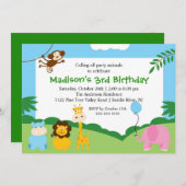 Invitation Safari amusant 1er anniversaire (Devant / Derrière)