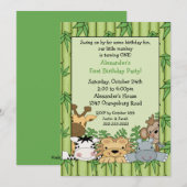 Invitation Safari amusant 1er anniversaire (Devant / Derrière)
