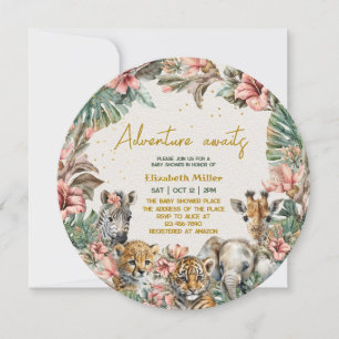Invitation Safari Animal Aventure Commencer Baby Boy Douche