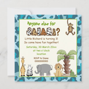 Invitation safari animal bleu Jungle anniversaire de enfant