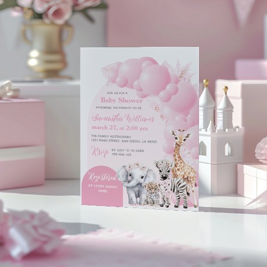 Invitation Safari animal Blush rose Boho bébé fille douche