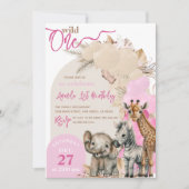 Invitation Safari animal Boho Balloon fille 1er anniversaire  (Devant)