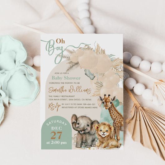 Invitation Safari animal Boho Oh Boy Baby shower