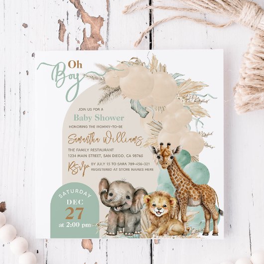 Invitation Safari animal Boho Oh Boy Baby shower