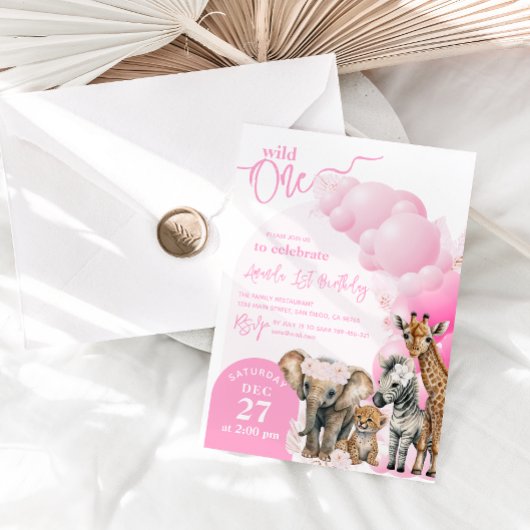 Invitation Safari animal Boho Wild One st Birthday