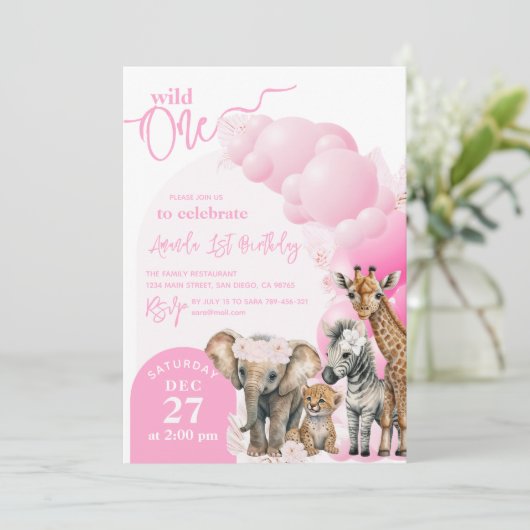 Invitation Safari animal Boho Wild One st Birthday (Debout devant)