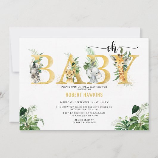 Invitation Safari Animal Editable Oh Baby shower (Devant)
