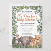 Invitation Safari animal, Eléphant, Baby shower vert singe (Devant)