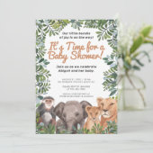 Invitation Safari animal, Eléphant, Baby shower vert singe (Debout devant)
