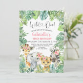 Invitation Safari animal fille 1er premier anniversaire invit (Debout devant)