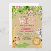 Invitation Safari animal fille 1er premier anniversaire invit (Devant / Derrière)