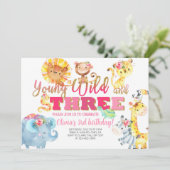 Invitation Safari animal fille 3ème anniversaire invitation. (Debout devant)