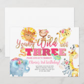 Invitation Safari animal fille 3ème anniversaire invitation. (Devant / Derrière)