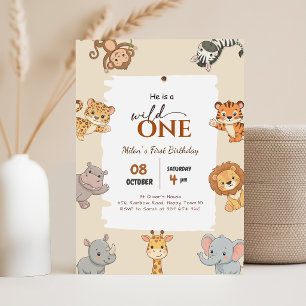 Invitation Safari Animal Fille Garçon Fête d'anniversaire 1èr