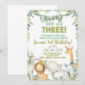 Invitation Safari animal garçon 3ème anniversaire invitation. (Devant / Derrière)