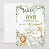 Invitation Safari animal garçon 5ème anniversaire invitation. (Devant / Derrière)