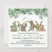 Invitation Safari Animal Jungle Vert & Gold garçon Baby showe (Devant)