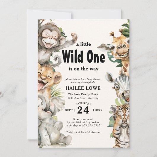 Invitation Safari animal sauvage un Baby shower Jungle (Devant)