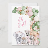 Invitation Safari animal Tropical vert rose bébé fille douche (Dos)