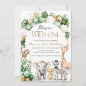 Invitation Safari animal Tropical vert sauvage un Anniversair (Devant)