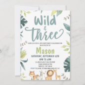 Invitation Safari Animal Wild et trois fête d'anniversaire (Devant)