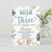 Invitation Safari Animal Wild et trois fête d'anniversaire (Debout devant)