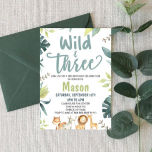 Invitation Safari Animal Wild et trois fête d'anniversaire