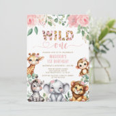 Invitation Safari Animal Wild One Blush Floral 1er Anniversai (Debout devant)