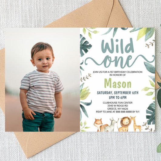 Invitation Safari Animal Wild One Jungle 1ère fête d'annivers