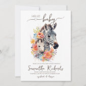 Invitation Safari Animal Zebra Baby shower floral (Devant)