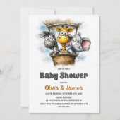 Invitation Safari Animals Baby Shower (Devant)